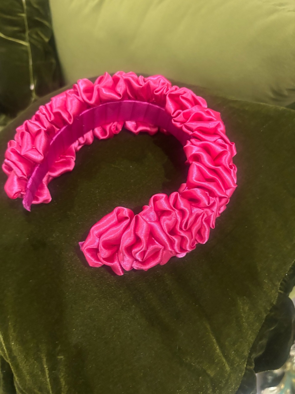 Ruched Satin Puff Headband - Hot Pink